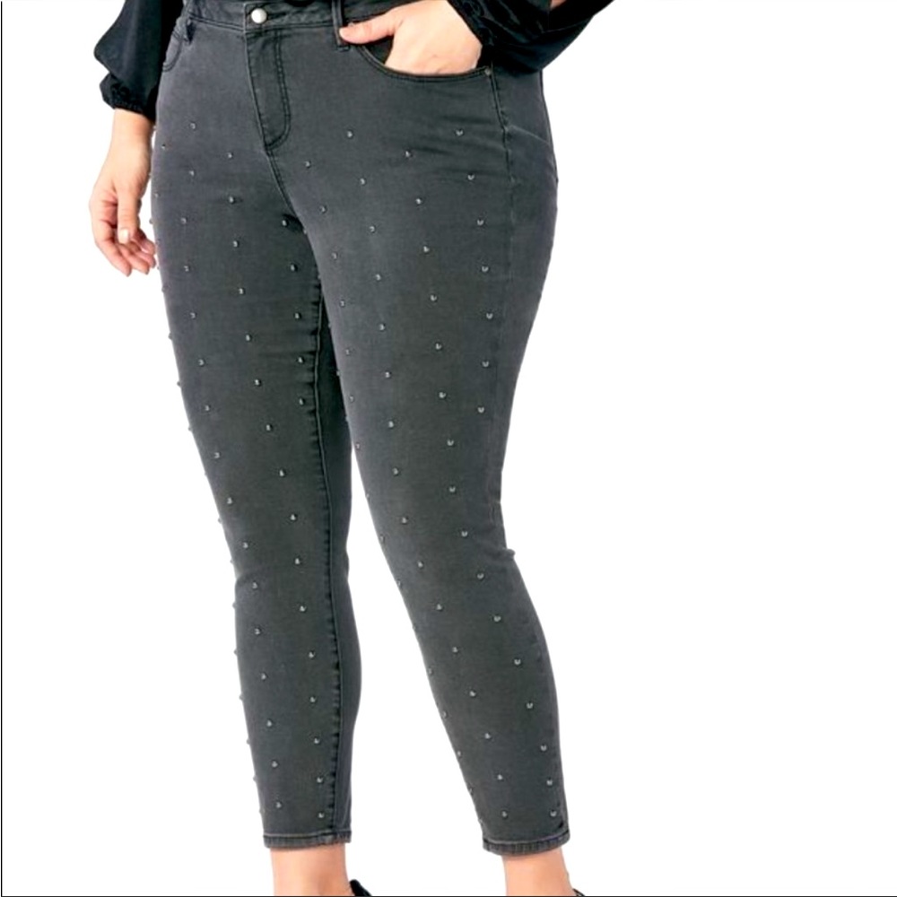 Plus Size Just Fab Dark Grey Studded Skinny Denim Jeans